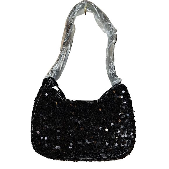 Nicole Miller Black Sequin Shoulder Bag Purse Formal Dressy Date NWT MSRP $60 - Picture 1 of 6